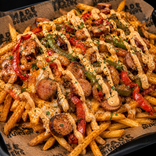 CAJUN CHICKEN SAUSAGE LOADED FRIES
